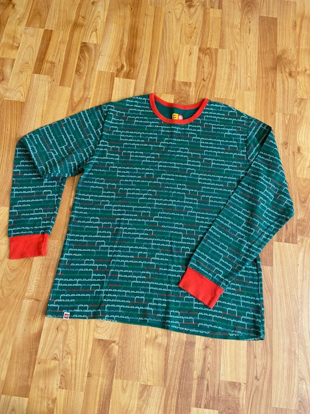 Men's Lego Pajama Long Sleeve Shirt Size Large Green Brick Print